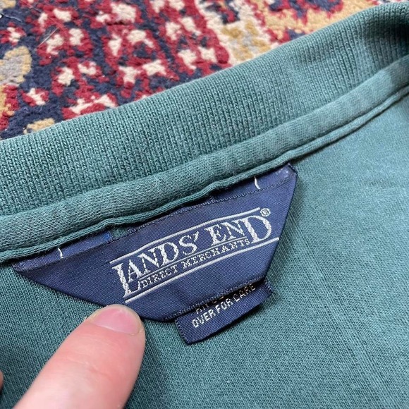 VTG 80s 90s Lands End direct merchants striped ribbed golf polo tshirt L USA grn - Picture 4 of 5